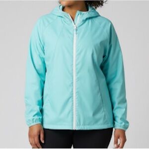 😍SHOW SPECIAL - ATHLETIC WORKS Turquoise Zip Up Rain Jacket w Hood Pockets pXL